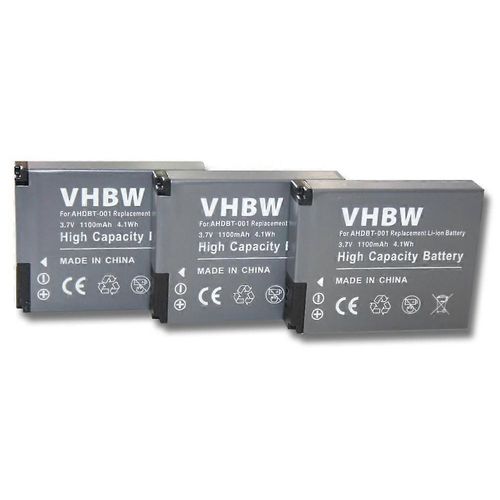 Batterie vhbw 3x compatible avec GoPro HD Naked Hero, Helmet Hero, Surf Hero, Motorsports Hero, Hero Video Camera Caméscope (1100 mAh, 3.7 V, Li-Ion)