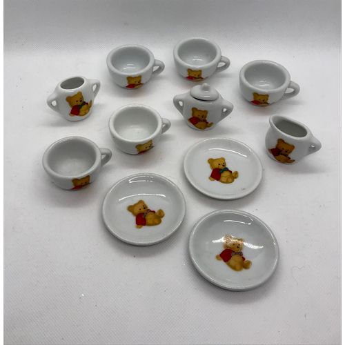 12 Éléments service à café thé faïence miniature dînette motif ourson pull rouge ours