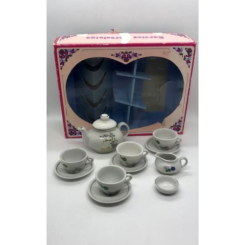 Dînette service thé café mini porcelaine vintage RDA animaux campagne blanc liseré or doré 