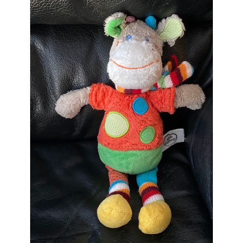 Peluche Doudou vache mots d enfants  Siplec Gris Ronds bleu rouge verts  32cm