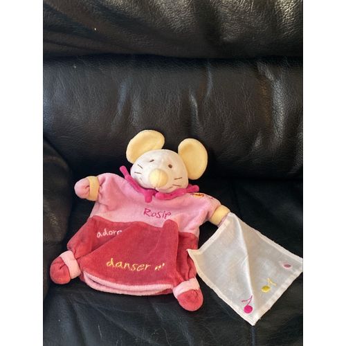 DOUDOU PELUCHE BABYNAT BABY NAT SOURIS ROSIE MOUCHOIR NOTES DE MUSIQUE 22CM