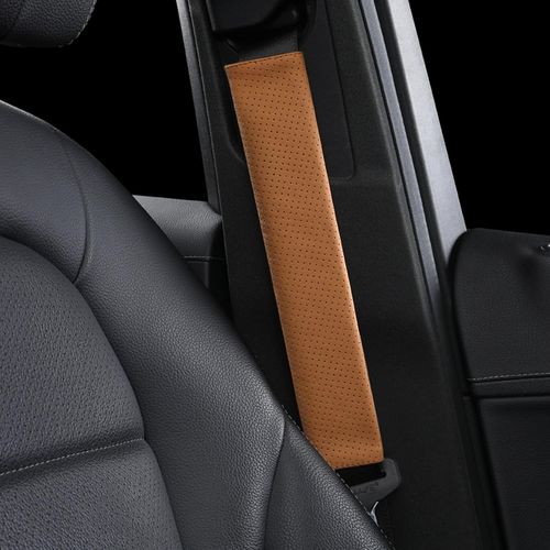 1pc Cuir De Vache Veritable Rembourrage De Ceinture De Securite,Housse Protege Ceinture Voiture Coussin Pour Sangle, Accessoires Pour Conducteur,Sac A Dos/Epaule(Marron Orange)[Voi6172455]