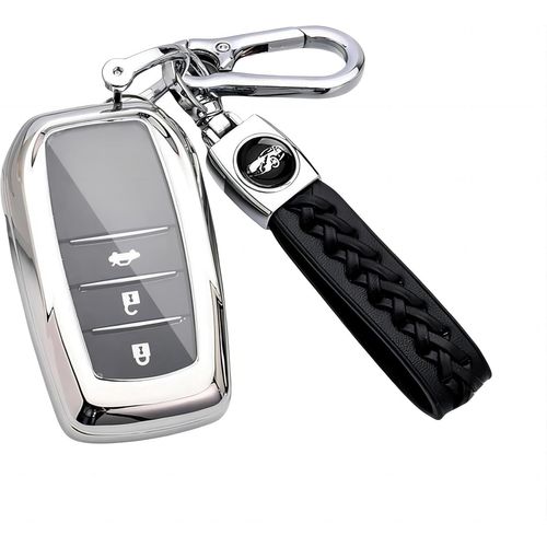 [4 Couleurs]Protection Clé Avec Porte Clef Pour Toyota Yaris 4 | Gr | Cross | Hybride 2020-2023 2024 Accessoire (Argent)[Voi6173604]