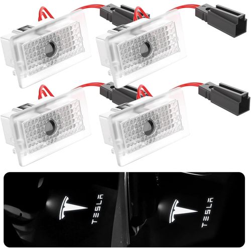 4 Pièces Eclairage Porte Logo: Led Voiture Interieur Accessoires Lumière De Bienvenue De Porte De Voiture, Entrée Porte Éclairage Projection Pour Tesla Model 3/Y/S/X Projecture Log[VOI6173800]