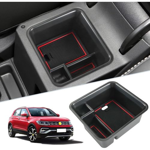 Boîte De Rangement Multifonction Pour Console Centrale V W T-Cross 2018-2023 2024 - Avec Support Antidérapant (Rouge)[Voi6172683]