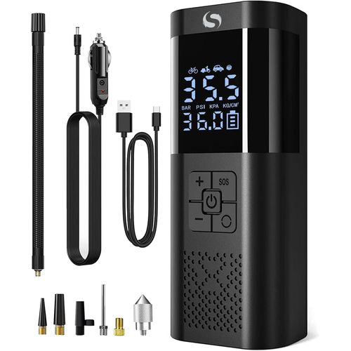 Compresseur À Air Portatif, Gonfleur Pneus Voiture Sans Fil Avec Jauge, Accessoire Voiture Pour Hommes, Mini Compresseur 150psi 12v Dc Avec Lumière Led Pour Voiture Moto Yclette[Voi6171710]