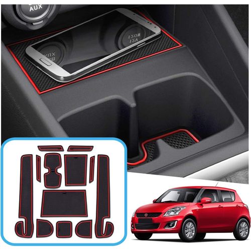 Suzuki Swift/Sport/Hybrid 2017-2022 2023 Tapis Antidérapants En Caoutchouc, Suzuki Swift Tapis Pour Console Centrale, Accoudoir, Porte-Gobelet, Couture De Porte (Rouge)[Voi6172512]