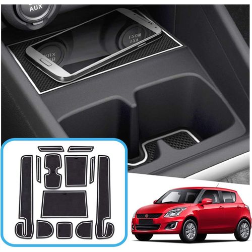 Suzuki Swift/Sport/Hybrid 2017-2022 2023 Tapis Antidérapants En Caoutchouc, Suzuki Swift Tapis Pour Console Centrale, Accoudoir, Porte-Gobelet, Couture De Porte (Blanc)[Voi6172513]