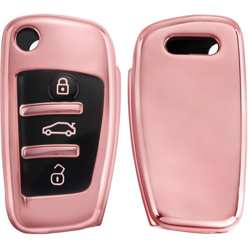 Boitier Clef Voiture Compatible Avec Audi Clé 3-Touches - Coque En Silicone De Clef De Voiture - Étui De Protection Or Rosé Haute Brillance[Voi6173301]