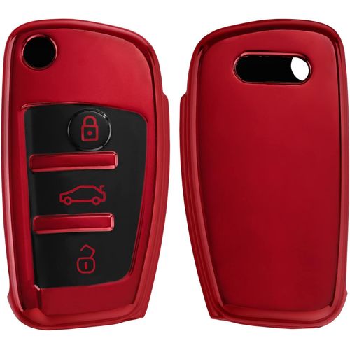 Boitier Clef Voiture Compatible Avec Audi Clé 3-Touches - Coque En Silicone De Clef De Voiture - Étui De Protection Rouge Haute Brillance[Voi6173299]