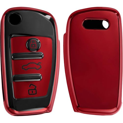 Boitier Clef Voiture Compatible Avec Audi Clé 3-Touches - Coque En Silicone De Clef De Voiture - Étui De Protection Noir Haute Brillance-Rouge Haute Brillance[Voi6173300]