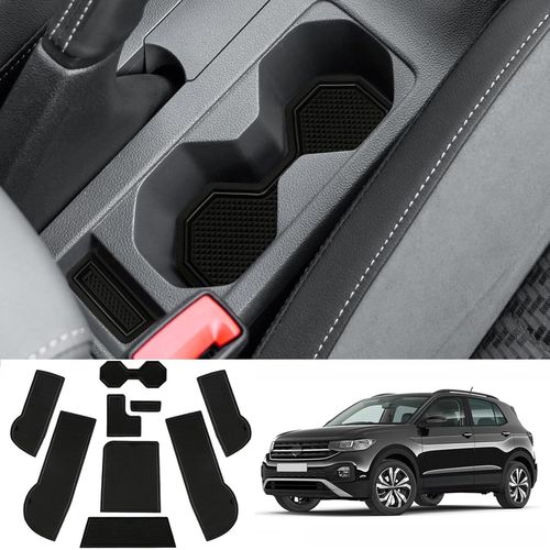 Tapis Anti-Dérapants Compatible Avec Vw T-Cross 2018-2024, Tapis En Caoutchouc Pour Accoudoir, Console Centrale, Porte-Gobelet, Rainure De Porte, T Cross Tapis Antidérapante (Noir)[Voi6171760]