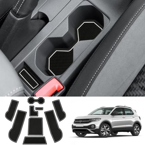 Tapis Anti-Dérapants Compatible Avec Vw T-Cross 2018-2024, Tapis En Caoutchouc Pour Accoudoir, Console Centrale, Porte-Gobelet, Rainure De Porte, T Cross Tapis Antidérapante (Blanc[Voi6171757]