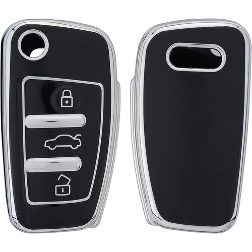 Boitier Clef Voiture Compatible Avec Audi Clé 3-Touches - Coque En Silicone De Clef De Voiture - Étui De Protection Noir-Argenté[Voi6173305]