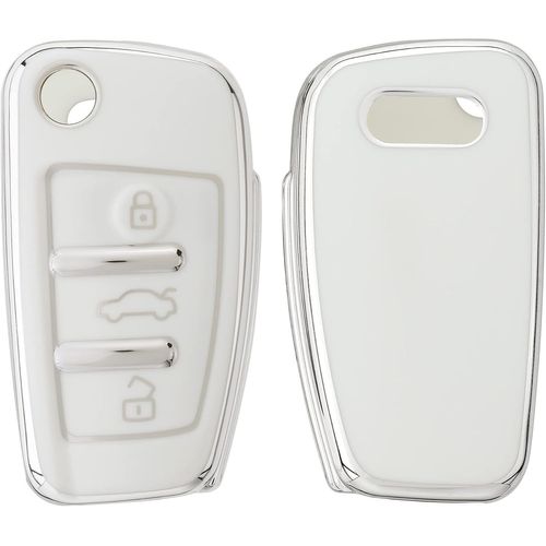 Boitier Clef Voiture Compatible Avec Audi Clé 3-Touches - Coque En Silicone De Clef De Voiture - Étui De Protection Blanc-Argenté[Voi6173303]