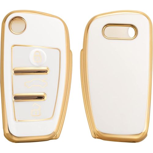 Boitier Clef Voiture Compatible Avec Audi Clé 3-Touches - Coque En Silicone De Clef De Voiture - Étui De Protection Blanc-Doré[Voi6173306]