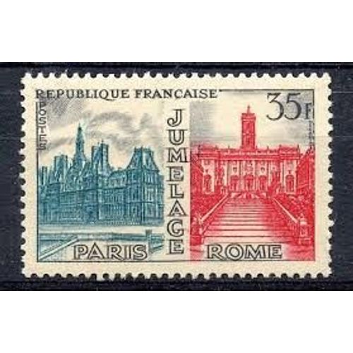 Jumelage Paris-Rome : Les Deux Hôtels De Villes Année 1958 N° 1176 Yvert Et Tellier Luxe