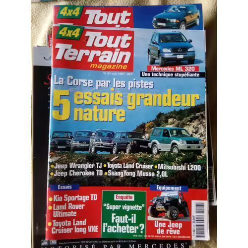 4x4 Tout Terrain Magazine 97 De 1997 Mercedes Ml320,Land Defender Ultimate,Kia Sportage Td,Toyota Lc Vxe,Jeep Cj7