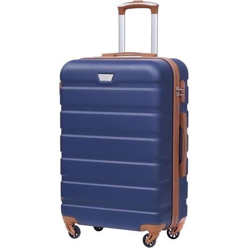Valise rigide à roulettes avec serrure TSA et 4 roulettes,Bleu/marron,Großer Koffer,Sac de voyage d'affaires tendance