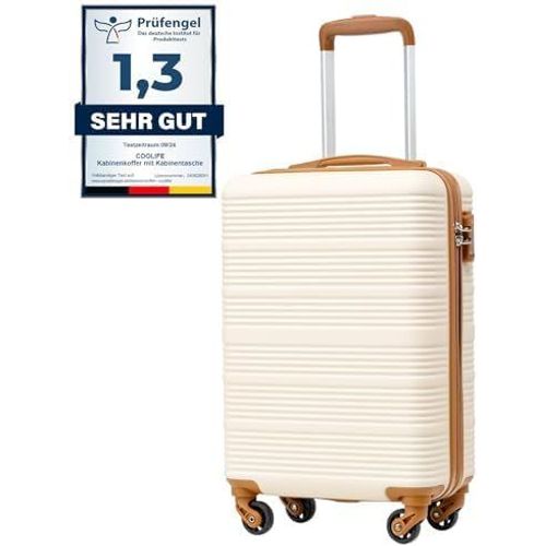 Valise Cabine Ryanair Rigide Bagage Cabine 55x35x20 Valises Leger a 4 Roues,Serrure TSA,en ABS Rigide Valise (Blanc Marron,55×35×20)