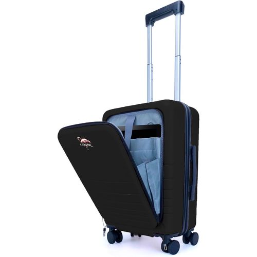 CAMIR-Valise de Voyage Cabine avec USB-Valise Intelligente-Chariot Bagage Polyvalente avec Poche Avant Portable-Bagage à Main 4 Roues Serrure TSA-Valise Cabine 55x35x23,5 ABS+PC (Noir)