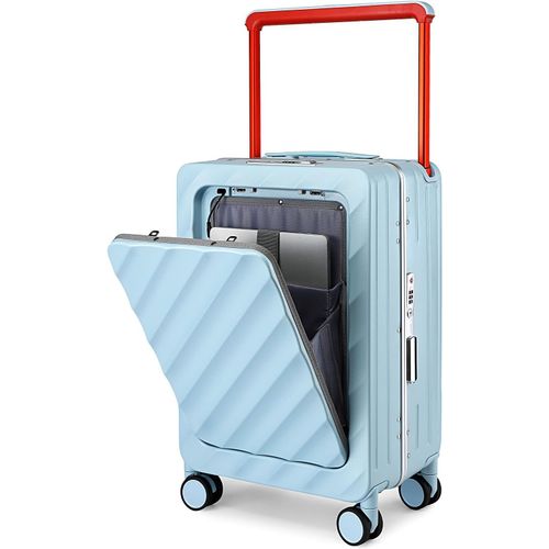 Valise avec Poche Avant pour Ordinateur Portable Bagage à Main Trolley Rigide Fermeture éclair YKK avec 4 roulettes Doubles et Serrure TSA