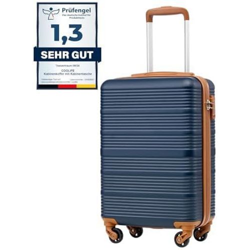 Valise Cabine Ryanair Rigide Bagage Cabine 55x35x20 Valises Leger a 4 Roues,Serrure TSA,en ABS Rigide Valise (Bleu Marron,55×35×20)