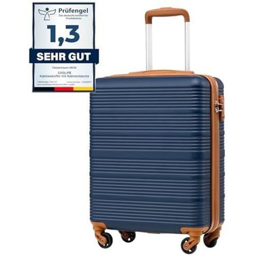 Valise Cabine easyJet Rigide Bagage Cabine 55x40x20 Valises Leger a 4 Roues,Serrure TSA,en ABS Rigide Valise (Bleu Marron,55×40×20)