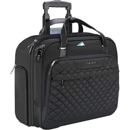 Sacoche à roulettes pour Ordinateur Portable pour Femmes avec Roues,Mallettes à roulettes 15,6 Pouces Imperméable Trolley avec Poches RFID,Noir