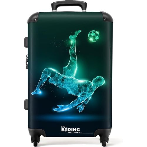 Valise Enfant,Grande Valise,Valise Enfant Garcon,Valise Enfant Roulette,Serrure TSA,Valise 23kg,Valise Garcon,Valise Grande Taille (67cm-72L),(Footballeur-Vert-Bleu)