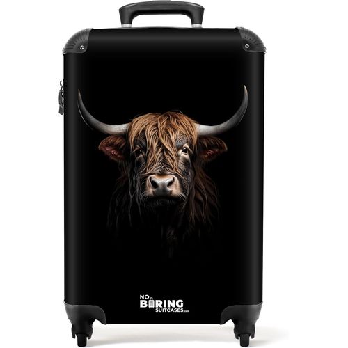 Valise Cabine Rigide 55x35x25cm-Bagages Voyage,Petite Valise Roulette Pas Cher (Vache des Highlands-Marron)