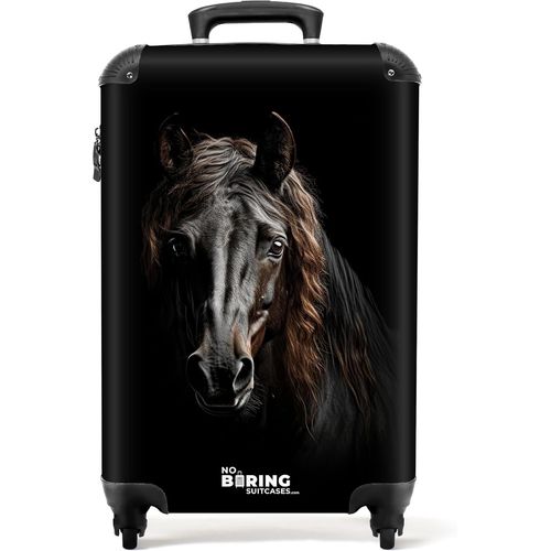Valise Cabine 55x35x25cm-Bagages Rigides,Roulettes,Pas Cher,Petite Taille (Cheval Frison-Noir)