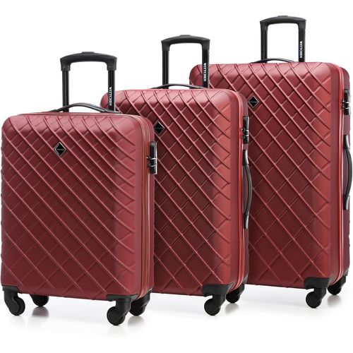 Valise de Voyage Bagage à Main Valise Cabine Valise Rigide en ABS avec 4 roulettes pivotantes Serrure à Combinaison Poignée télescopique Classic Line Set de 3 Valises Burgund