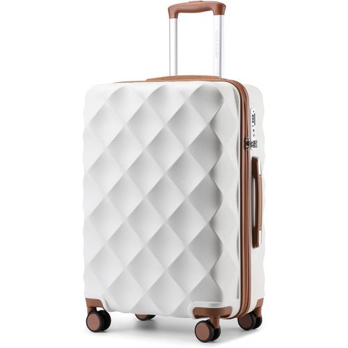 Valise Rigide en ABS + PC Durable avec 4 Roues pivotantes TSA Lock YKK Zipper,Crème,Blanc,M(Medium 24inch),Bagages à Coque Rigide