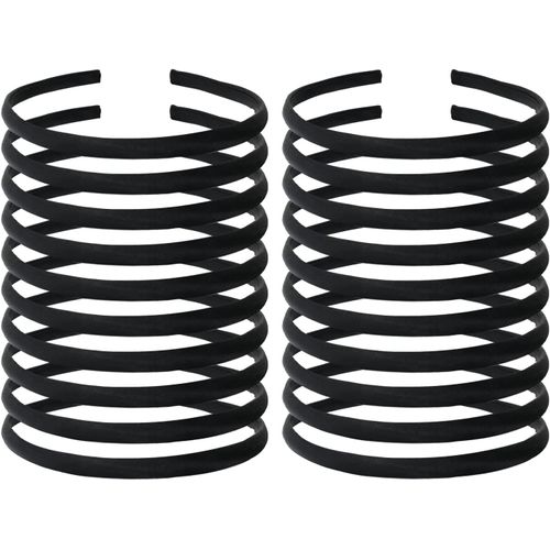 Lot De 20 Serre-Têtes Élastiques En Plastique Noir Uni Recouvert De Tissu Satiné Fin Et Rigide Pour Femme