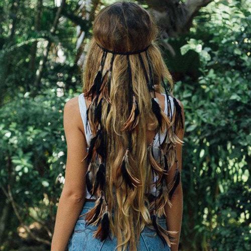 Coiffe De Plumes Bandeau Hippie Boho Bandeau Indien Hippie Boho Pour Femme Fantaisie Chapeaux Bohémiens Pompon Pour Les Femmes Filles