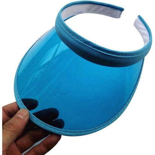 Unisexe Été Couleur Bonbon Protection Uv Open Top Pare-Soleil Chapeau Transparent Pvc Plastique Large Bord Clip-On Sport Beach Cap Bleu