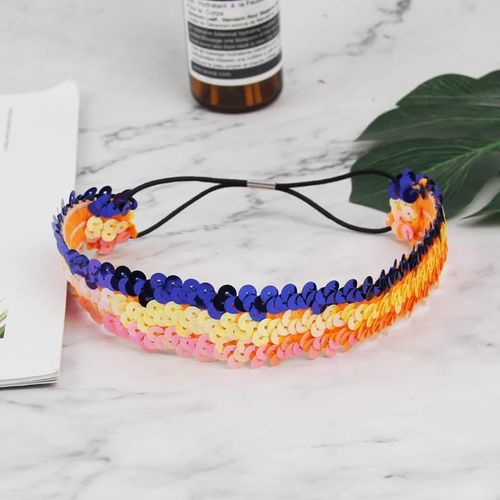 Lot De 5 Bandeaux À Paillettes,Élastiques,Brillants,Pour Femmes Et Filles,Pour Femmes,Adolescentes,Sport,Danse,Fête,Équipes-Bleu,Jaune,Orange