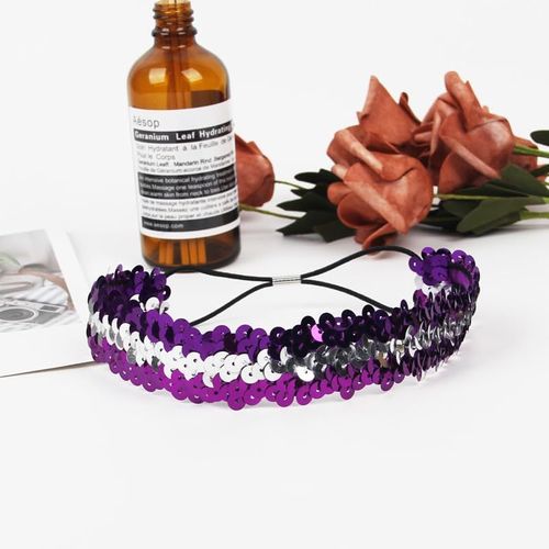 Lot De 5 Bandeaux À Paillettes,Élastiques,Brillants,À Paillettes,Pour Femmes Et Filles,Pour Femmes,Adolescentes,Sport,Danse,Fête,Équipes-Violet Argenté