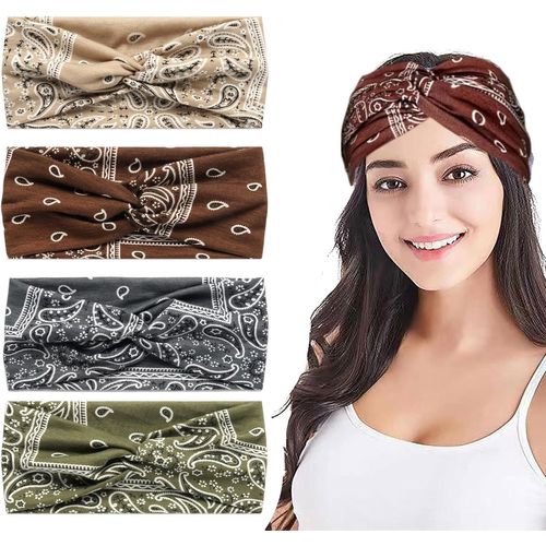 4 Pièces Bandeau Femme,Bandeau Souple Élastique,Foulard Souple Boho Multicolore Headband,Pour Yoga Sport Course Exercise
