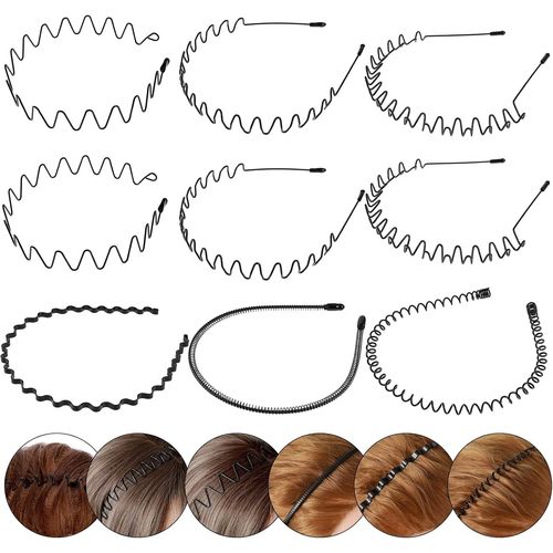 Serre Tete Homme 9 Pièces,Bandeaux Ondulés Bandeau En Métal Noir À Vagues Bandeau Metal Homme Unisexe Serre Tete Accessoires
