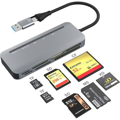 Lecteur Carte Sd Usb C & Usb 3.0-7 En 2 Lecteurs De Carte Mémoire Externes Adaptateur Micro Sd Vers Usb Pour Sd/Micro Sd/Tf/Sdhc/Sdxc/Mmc-Macbook Pro/Ipad Pro/Galaxy Accès Simultan[MEM6170191]