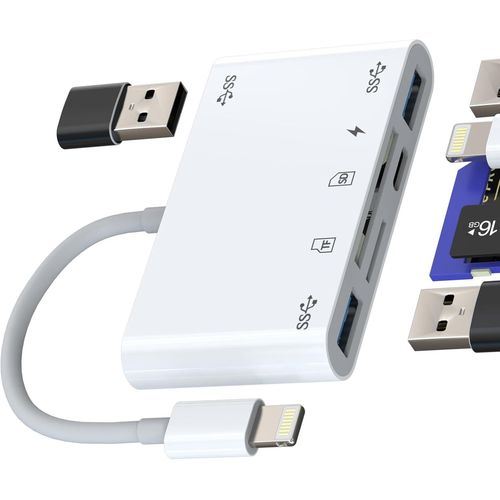 Adaptateur Lightning Cartes Lecteur Sd Micro Sd Lecteur De Carte Usb 3.0 (6 En 1) Pour Apple Iphone Ipad Câble Otg Mémoire Macbook Appareil Photo Tf Caméra Externe Clé Mémoire Jack[MEM6170992]