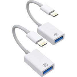 Lot De 2 Câbles Adaptateur Lightning Usb Pour Iphone, Jack Otg, Claviers Usb, Lecteur De Cartes, Appareil Photo, Lecteur De Cartes, Souris, Accessoires Flash Drive Compatible Avec [MEM6170843]