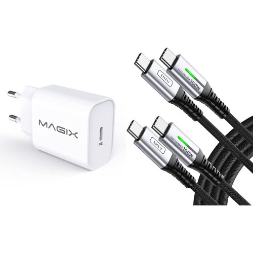 Chargeur Mural Pd Quick Charge 3.0 30W, Usb Type-C, Ac 100-240V À Dc 5V 9V 12V 15V 20V (Blanc) & Iniu Cable Usb C[2M+2M] 100W 5A Pd Qc4 Câble Usb C Vers Usb C Charge Rapide[IND6171145]