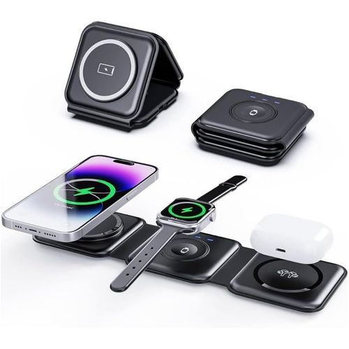 Chargeur Sans Fil 3-En-1 Pour Phone \U2013 Station De Charge Rapide, Design Compact, Compatible Avec Appareils Qi, Entrée Usb-C, Protection Contre La Surcharge (Black)[Ind6171057]