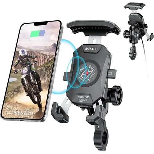Chargeur De Montage De Téléphone Sans Fil De Moto Anti-Vol Avec Qi 15w Et Usb C 3a Guidon 1 "Support De Téléphone À Bille Rapide Pour 4.0"-7.0" Cellphones[Ind6170592]