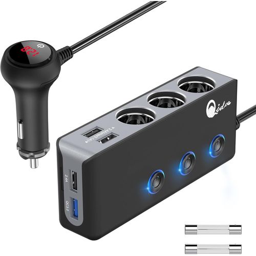 Quick Charge 3.0 Adaptateur Allume-Cigare 120w, 12v/24v Cc 3 Prises Chargeur De Voiture Avec Interrupteur Principal De Voltmètre Led, 8.5a 4 Ports Usb Rapides, Trois Marche/Arrêt I[Ind6171211]