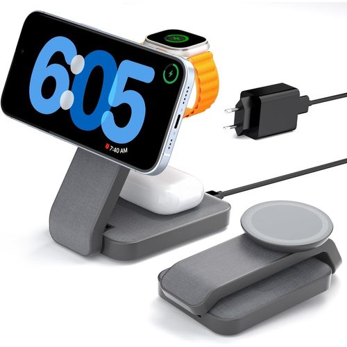 Station De Charge Magsafe Pliable, Chargeur Magsafe 3 En 1 Sans Fil 18w Rapide Portable Pour Iphone 15/14/13/12 Series, Apple Watch 9/8/7/6/Se/5/4/3, Airpods 2/3/Pro[Ind6170753]