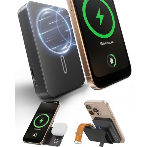 Batterie Externe Magnétique Power Bank, 10.000mah 3 En 1 Chargeur Induction Sans Fil, 15w Charge Rapide Powerbank Pliable Métal Voyage Pour Iphone 16 15 14 13 12, Pour Iwatch, Pour[Ind6170823]